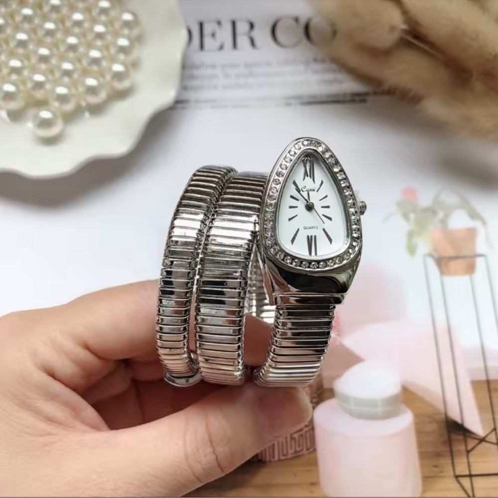 Silver Serpenti-Inspired Wrap Watch – Elegant and Timeless